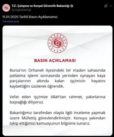 Orhaneli’de maden patlaması! Bakanlık ve Valilikten açıklamalar 